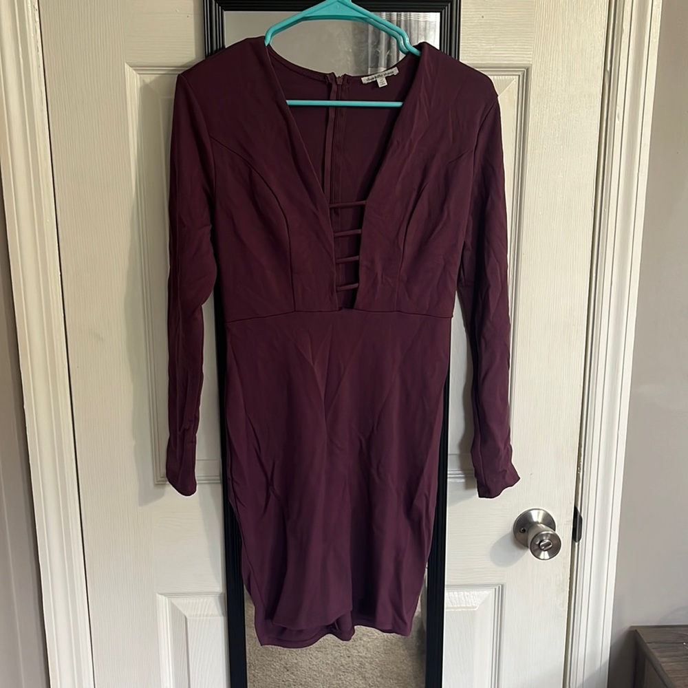 Long sleeved maroon Charlotte Russe dress with chest cutout